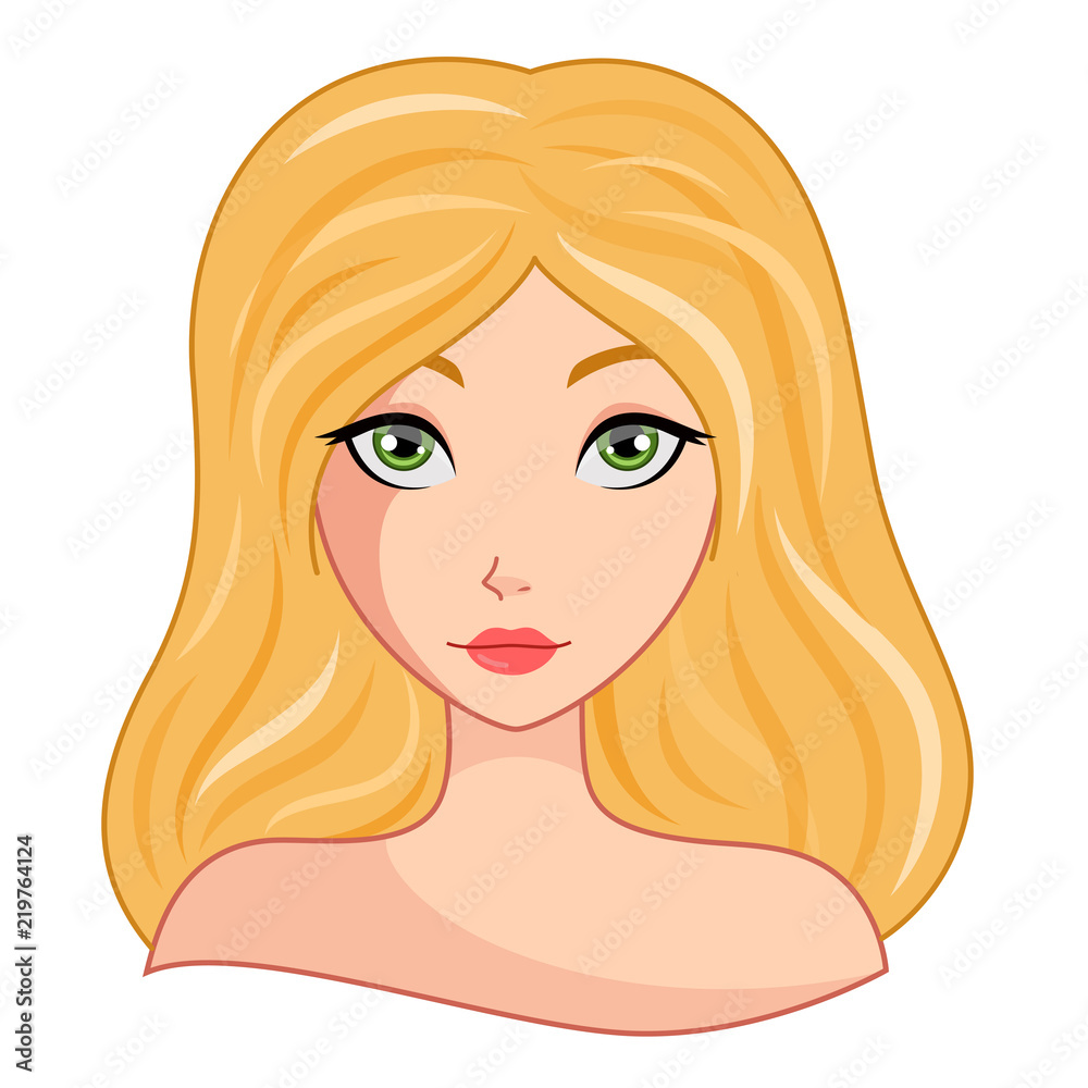 Young blonde girl face on white background.