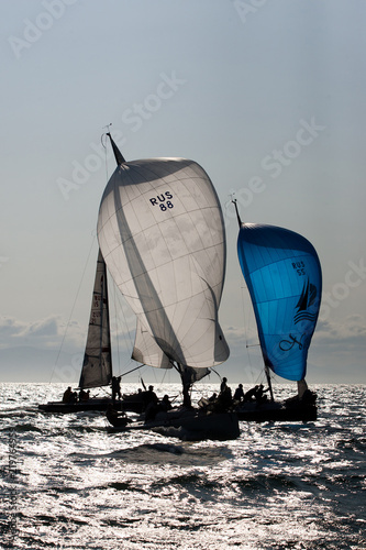 August, 2012 - Vladivostok, Primorye Territory - sailing competitions in the water area of the Amur Bay. Sailing yachts compete in the first place in Vladivostok city