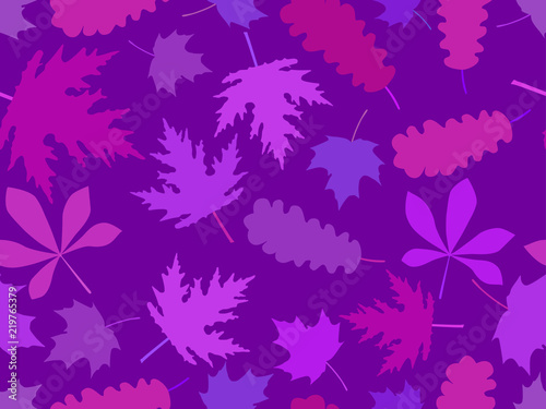Autumn leaves seamless pattern set. Colorful purple leaves. Vector illustration