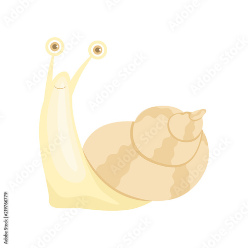 Cute cheerful little garden snail vector Illustration on a white background