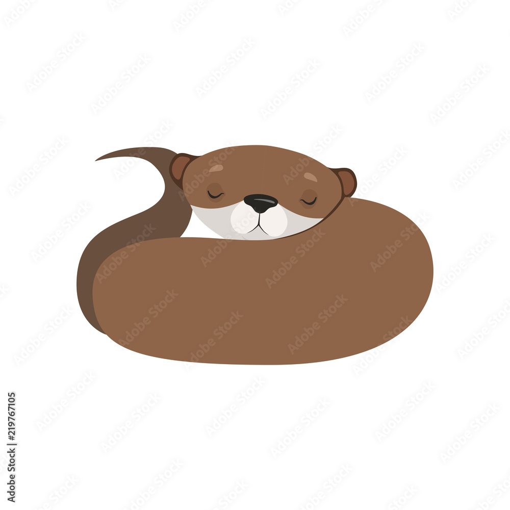 Cute otter sleeping, lovely animal character vector Illustration on a white background Cute otter sleeping, lovely animal character vector Illustration on a white background