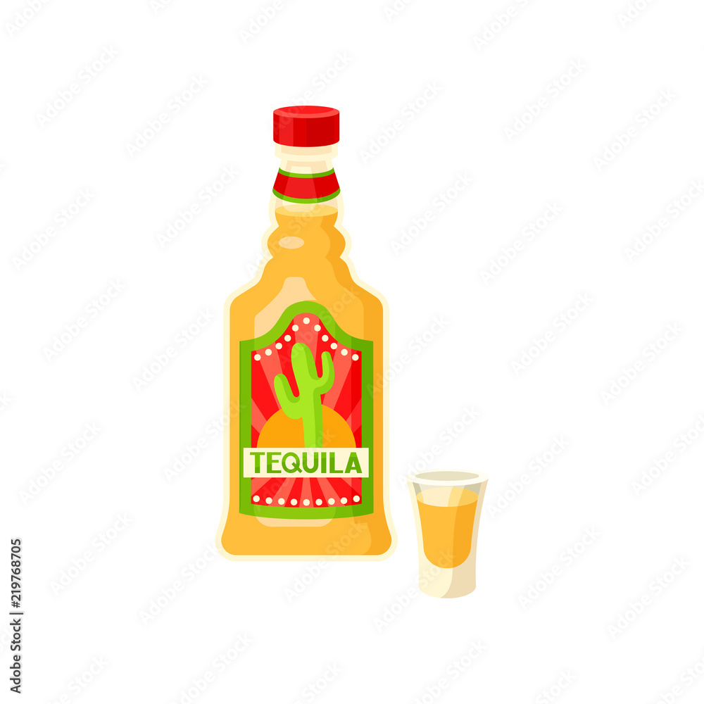 Tequila bottle and shot glass vector Illustration on a white background Tequila bottle and shot glass vector Illustration on a white background