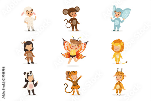 Kinds In Animal Costume Disguise Happy And Ready For Halloween Masquerade Party Collection Of Cute Disguised Infants