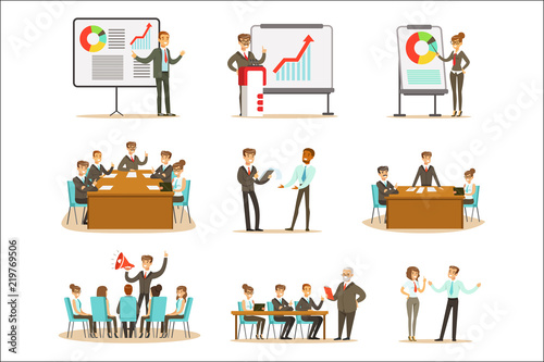Managers And Office Workers On Business Training Class, Developing Marketing And Business Management Skills And Knowledge Collection