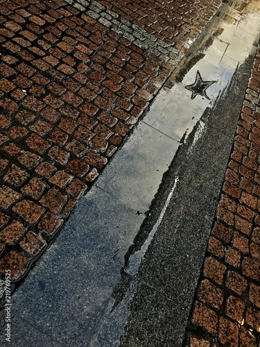 Christmas star puddle eflection Bilbao  photo