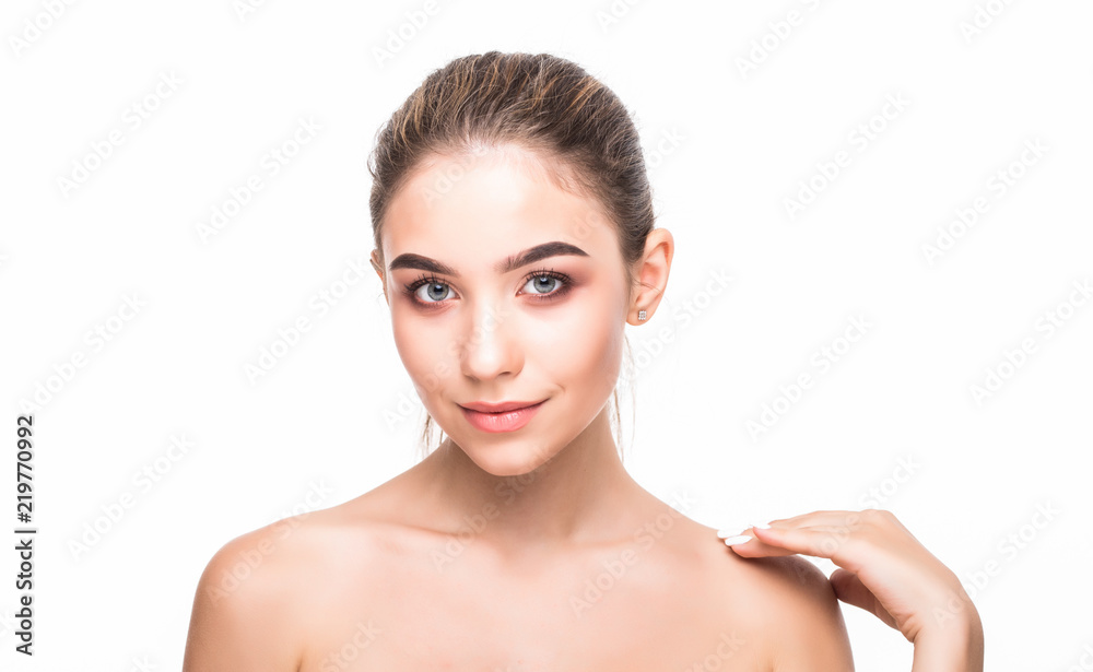 Portrait beautiful spa Woman. Perfect fresh skin isolated on white background. Young and Skin Care Concept. Portrait beautiful spa Woman. Perfect fresh skin isolated on white background. Young and Skin Care Concept.