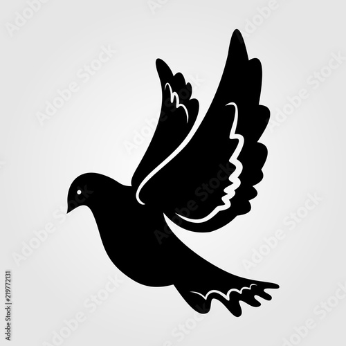 Dove silhouette, icon isolated on white background. 