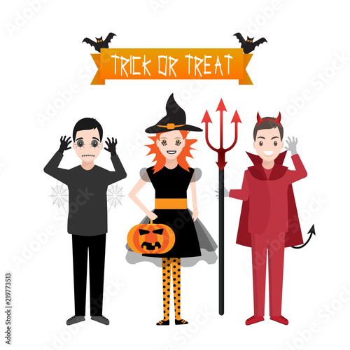 Happy Halloween party, costume child illustration. Trick or Treat