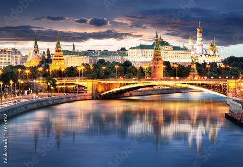 Moscow Kremlin at night, Russia with river