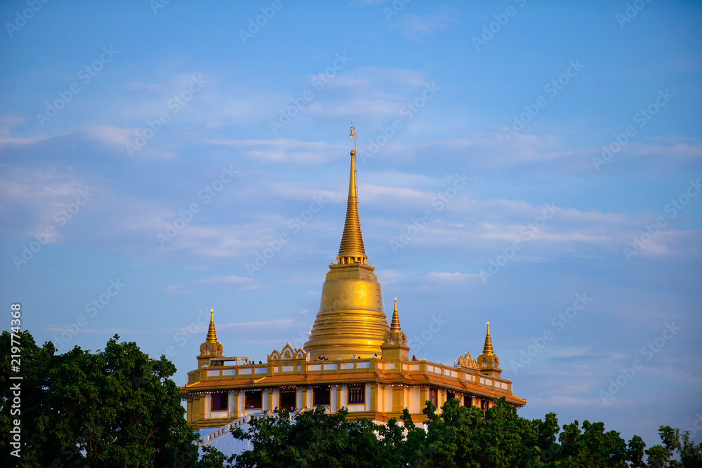 Naklejka premium The Golden Mount at Wat Saket, Travel Landmark of Bangkok THAILAND
