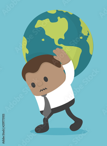 Business concept businessman carrying the world