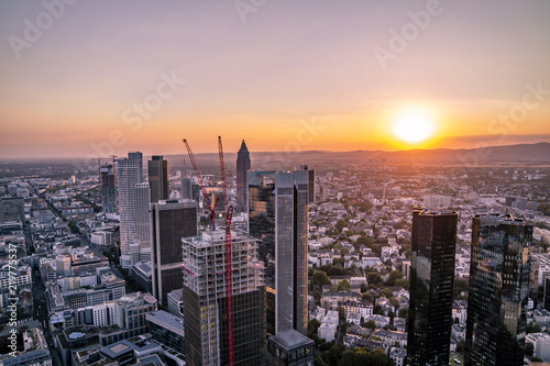 Fototapeta Naklejka Na Ścianę i Meble -  Aerial of the financial district in Frankfurt, Germany - Europe