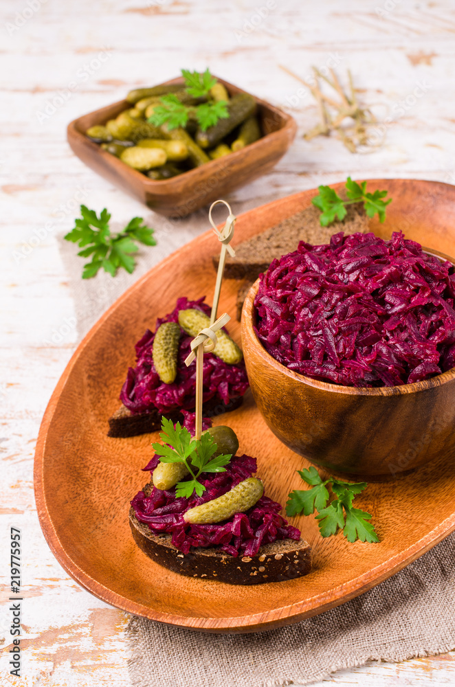 Sandwiches with beet and pickled cucumber Sandwiches with beet and pickled cucumber