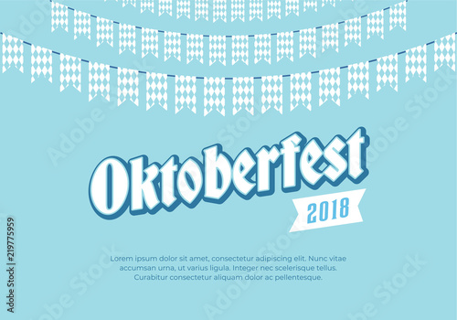 Oktoberfest banner. Clean background with Oktoberfest logo and blue checkered buntings. Munich beer festival card.