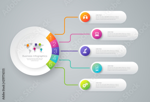 Infographics design vector and business icons with 5 options.