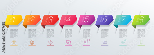 Infographics design vector and business icons with 8 options.