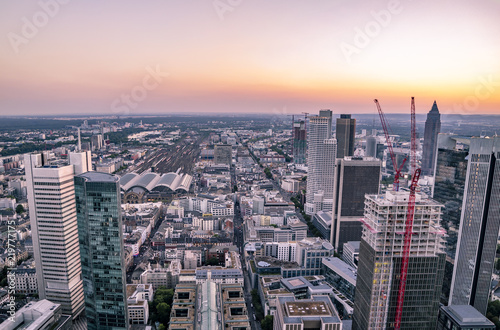 Aerial of the financial district in Frankfurt, Germany - Europe