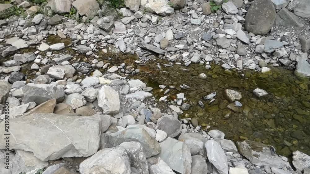 Small creek in the mountains. Clear stream between rocks and grass. Water flow in the forest. Small creek in the mountains. Clear stream between rocks and grass. Water flow in the forest.