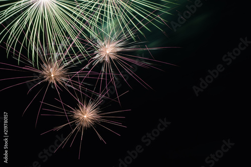 fireworks effect on dark sky background, fireworks picture with space for text