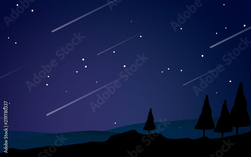Obraz na płótnie beautiful night shooting stars landscape vector illustration