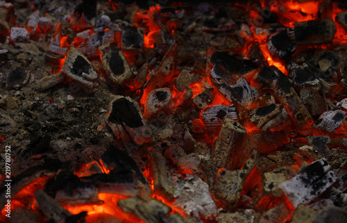 Blaze of bonfire wood fire flame spires in fireplace