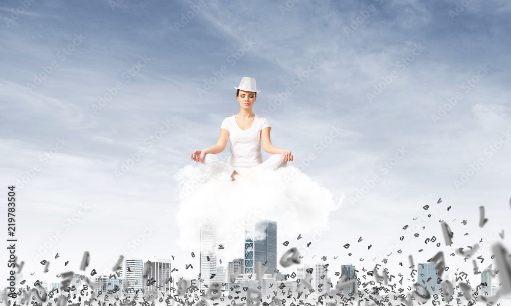 Young woman keeping mind conscious. Young woman keeping mind conscious.