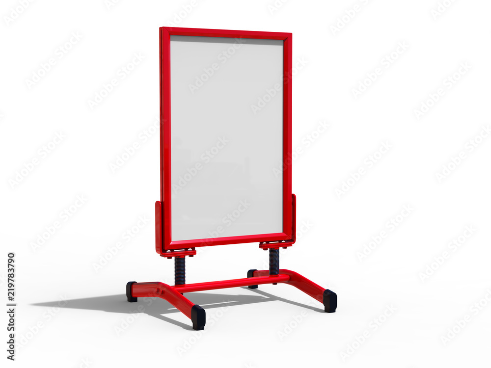 Blank metal frame double sided portable Sidewalk Outdoor Sign holder stand. 3d render illustration. Blank metal frame double sided portable Sidewalk Outdoor Sign holder stand. 3d render illustration.