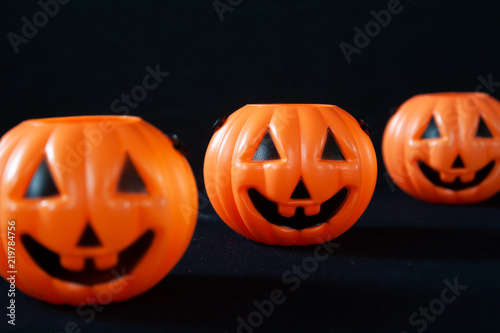 Halloween pumpkins on black background, Selective focus