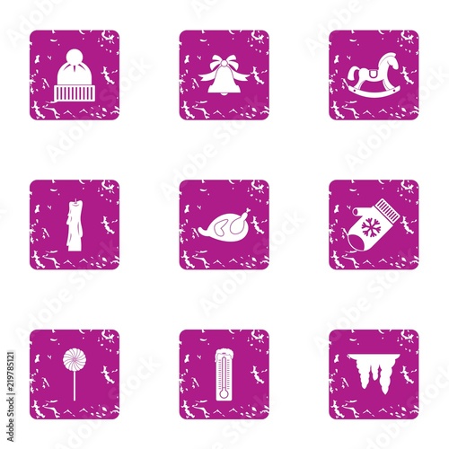 Winter hilarity icons set. Grunge set of 9 winter hilarity vector icons for web isolated on white background