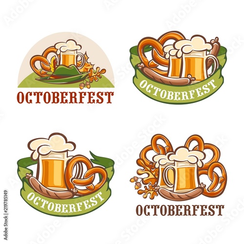 Oktoberfest beer party german logo icon concept set. Cartoon illustration of 4 Oktoberfest beer party german vector logotype icons for web