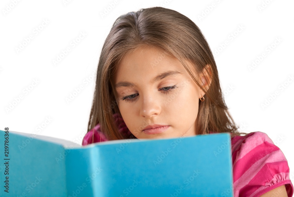 Cute Girl reading book isolated on white background Cute Girl reading book isolated on white background