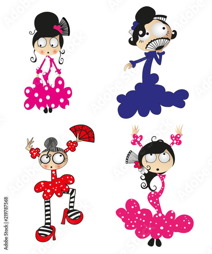 Cartoon couple of spanish flamenco dancers. Vector illustration