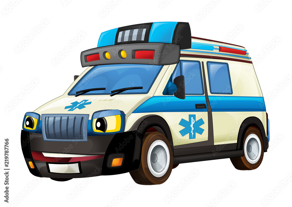 cartoon scene with happy ambulance truck on white background - illustration for children cartoon scene with happy ambulance truck on white background - illustration for children