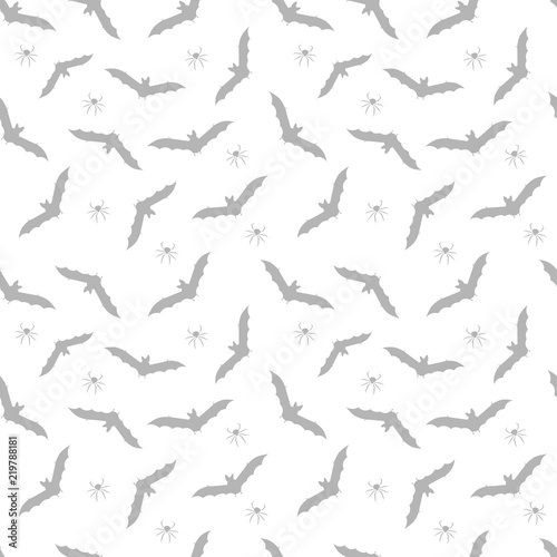 Bat seamless pattern. Halloween repeating texture. Grey vector illustration.