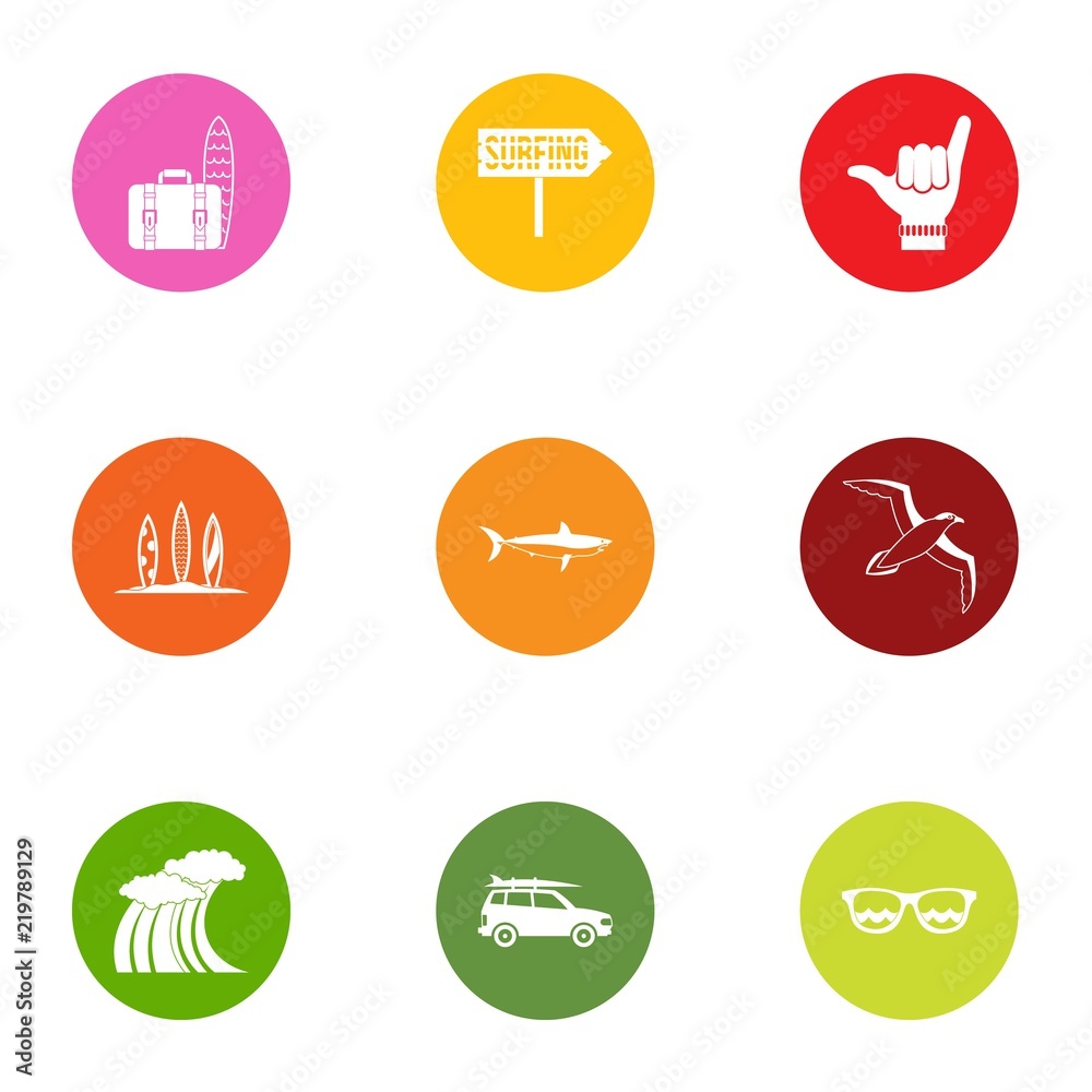 Tourist destination icons set. Flat set of 9 tourist destination vector icons for web isolated on white background