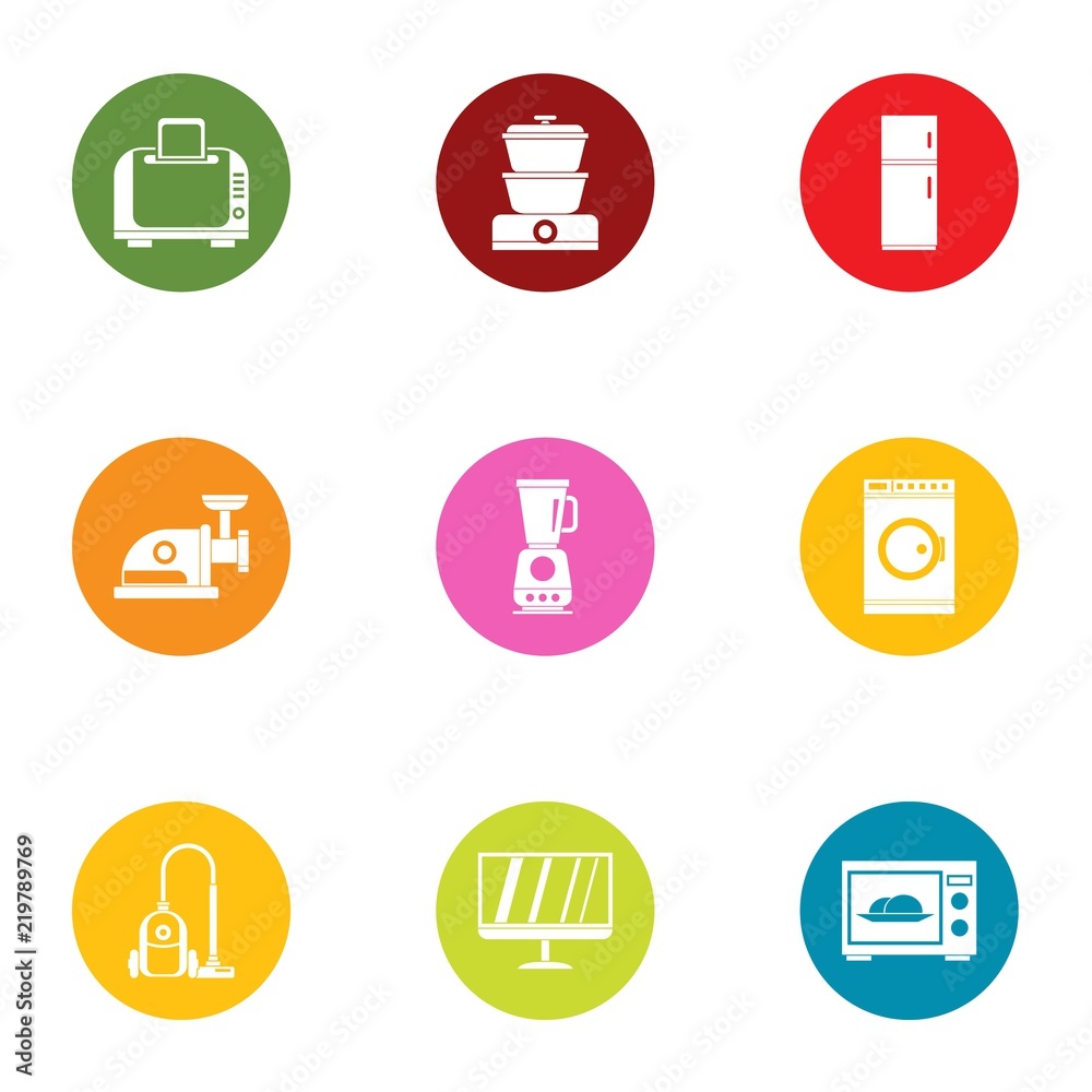 Home technology icons set. Flat set of 9 home technology vector icons for web isolated on white background