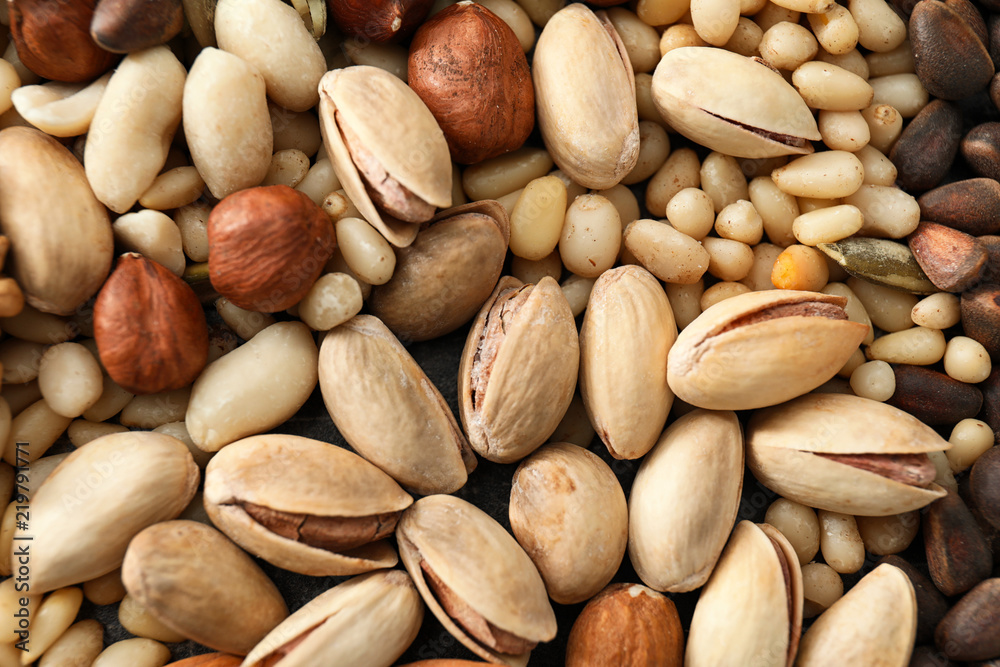 Variety of tasty fresh nuts, closeup Variety of tasty fresh nuts, closeup
