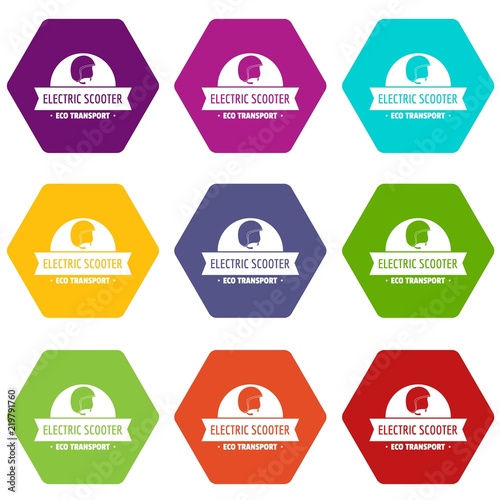 Helmet gyro scooter icons 9 set coloful isolated on white for web
