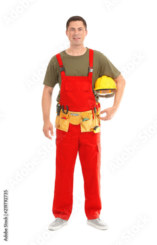 Electrician with tools and ...