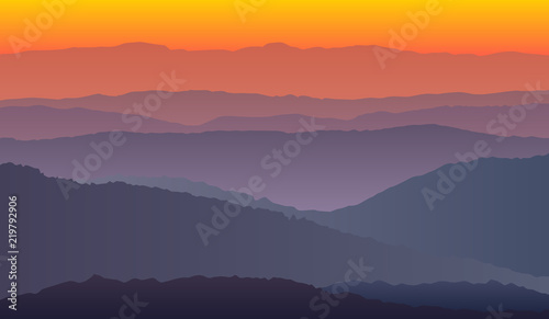 landscape with purple orange silhouettes of mountains vector eps 10 © Lasa