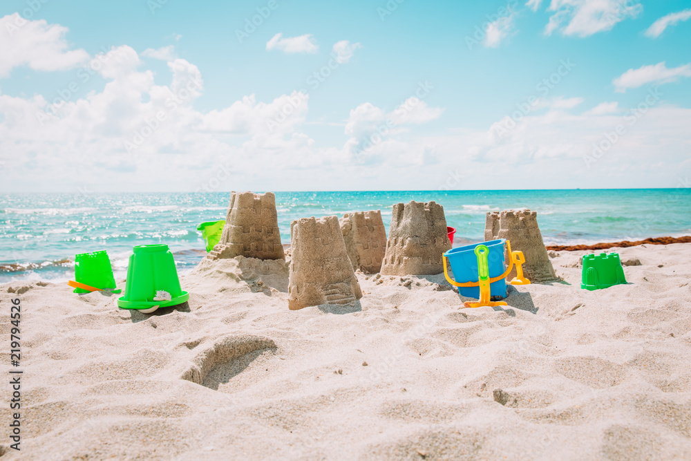 Sand castle on the beach, vacation concept Sand castle on the beach, vacation concept