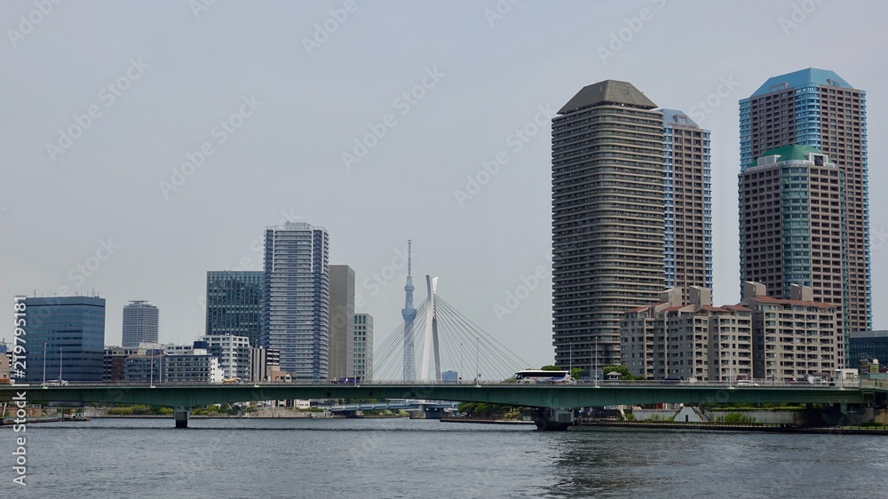 Tokyo Skyline, Tokio Stadtansicht vom Sumida Fluß aus Tokyo Skyline, Tokio Stadtansicht vom Sumida Fluß aus