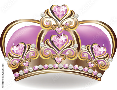 Crown of a princess with pearls and pink gemstones. Vector illustration. photo