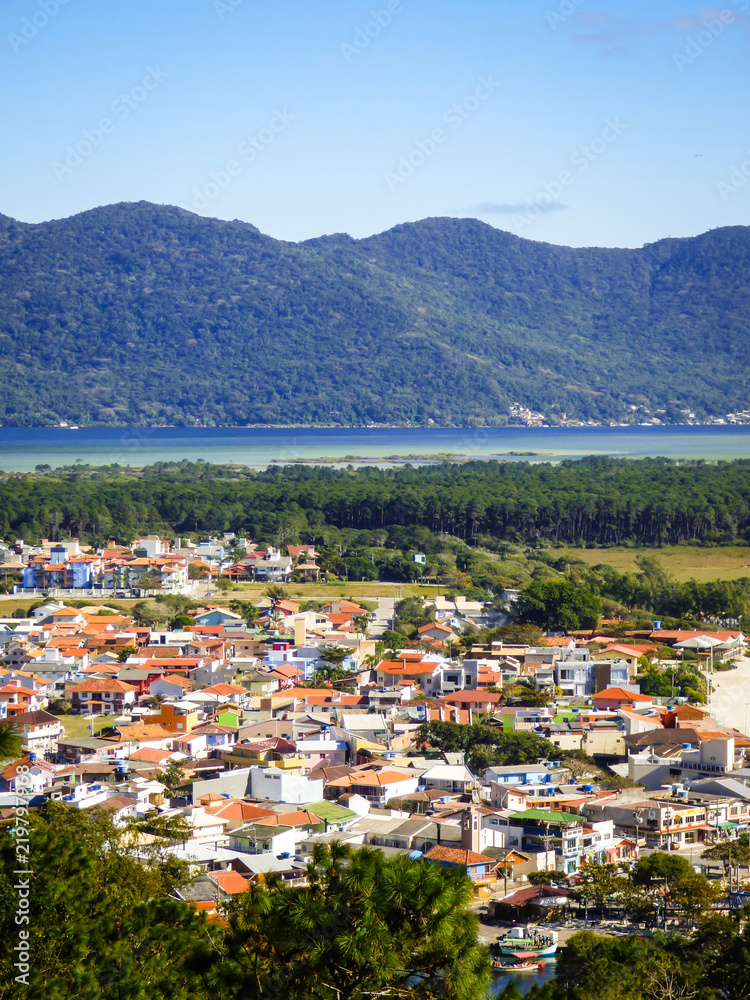 A view of Lagoa da Conceicao and Barra da Lagoa village from Boa vista hiking path - Florianopolis, Brazil