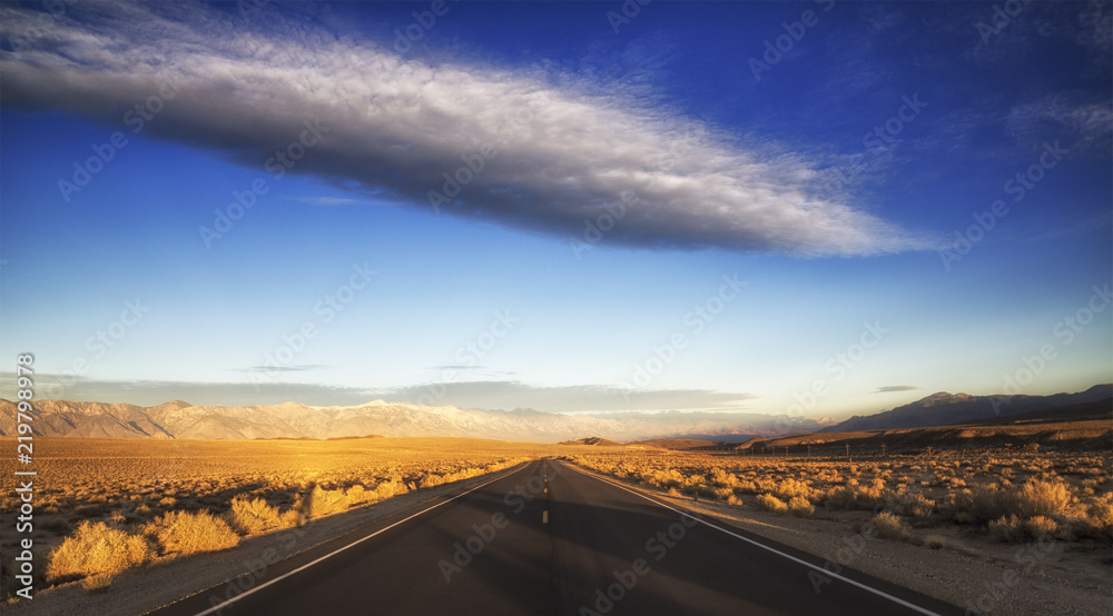 Road to Lone Pine California with cloud