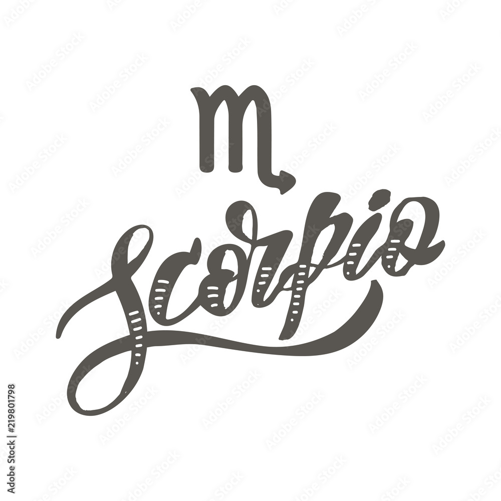 Obraz premium Scorpio lettering Calligraphy Brush Text horoscope Zodiac sign