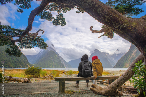 the scenery view of landscape of Milford Sound, the most popular and famous place for tourist and traveling in South New Zealand photo