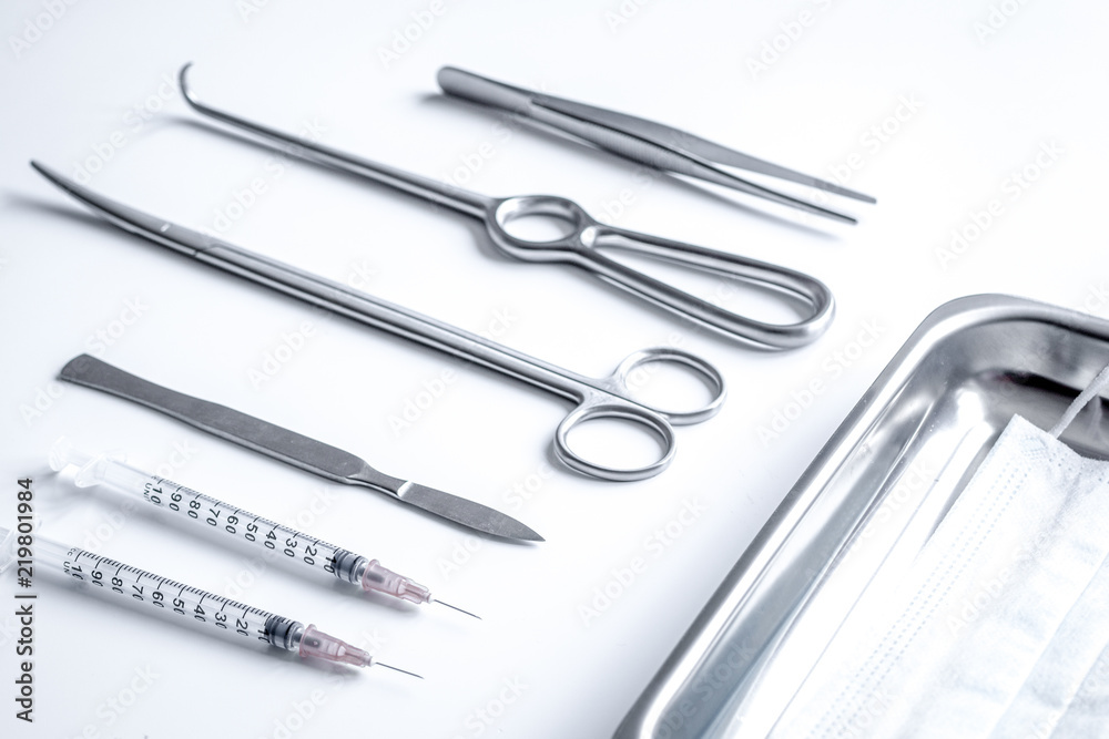 instruments for plastic surgery on white background instruments for plastic surgery on white background