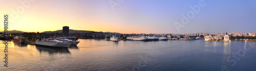 Panorama of the passenger port of the city of Athens. View of the city ferries