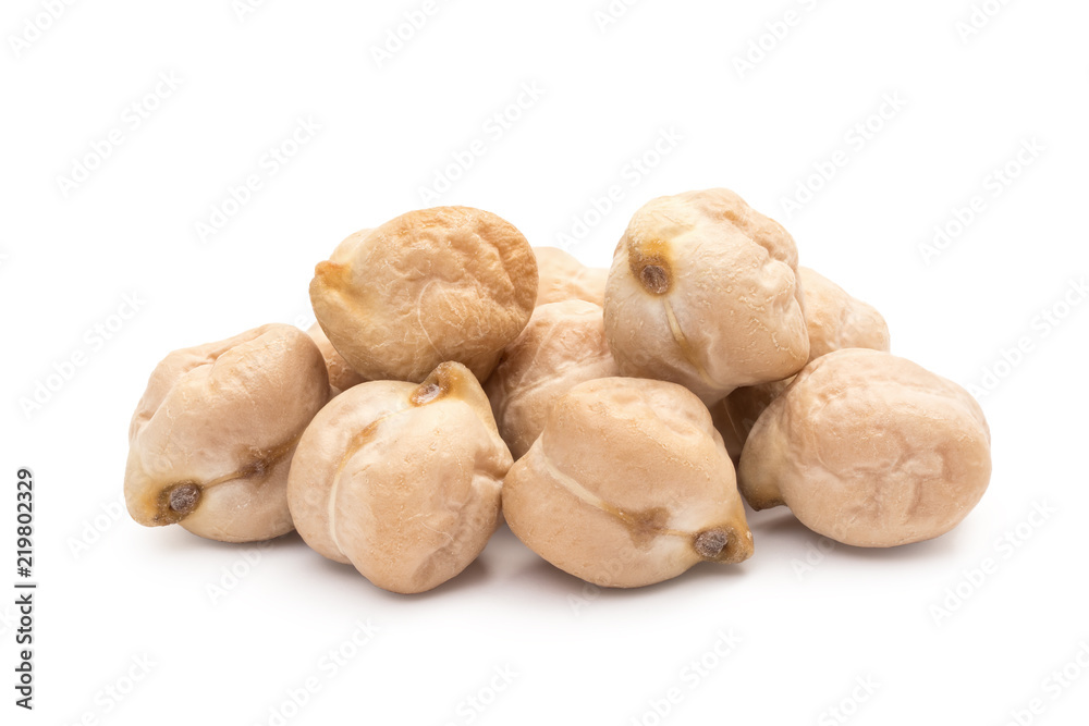 Close up of small chickpea pile isolated on white background Close up of small chickpea pile isolated on white background